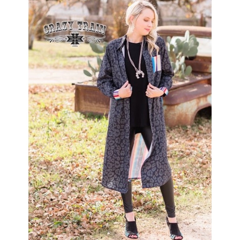 Crazy Train Maxi Button Down Aztec Blouse Leopard - Picture 8 of 10